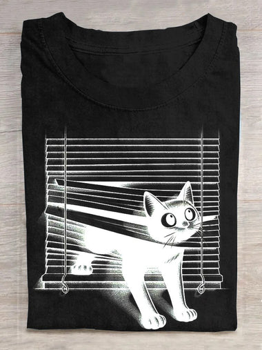 Casual Short Sleeve Crew Neck Cat Loose Regular T-Shirt