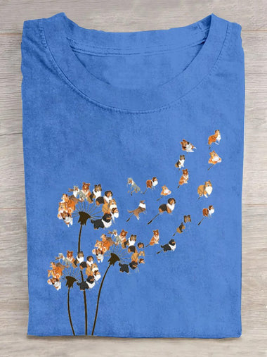 Casual Short Sleeve Crew Neck Dog Loose Regular T-Shirt