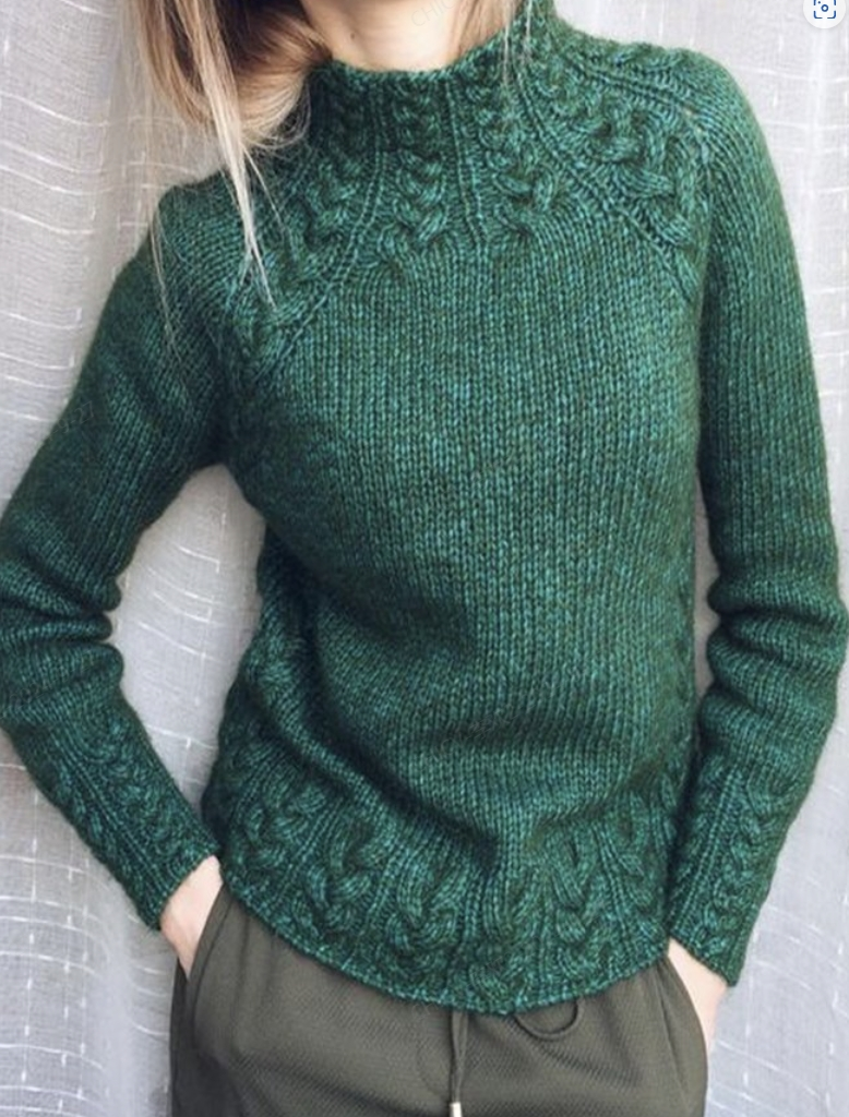 Vintage Long Sleeve Mock Neck Plain Regular Sweater
