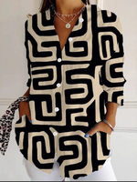 Casual Long Sleeve Shirt Collar Abstract Loose Regular Shirt
