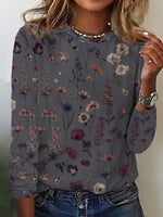 Loose Long Sleeve Crew Neck Floral Casual Regular T-Shirt