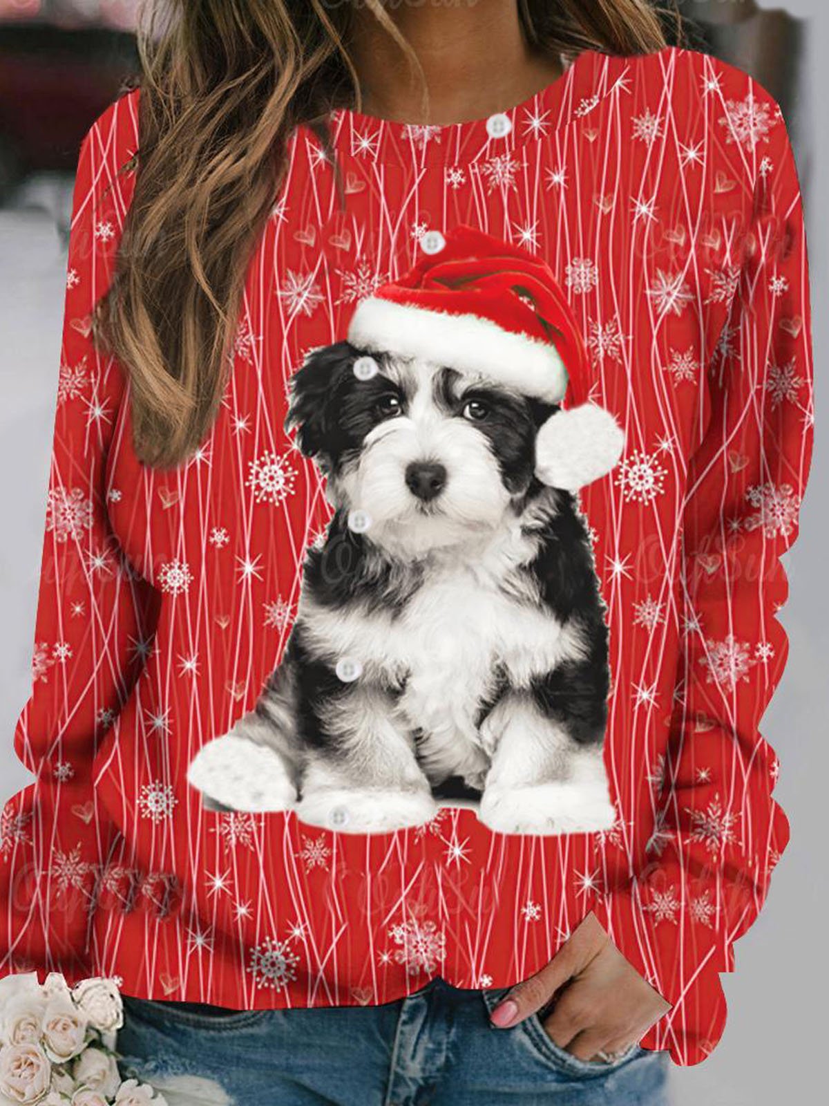 Loose Long Sleeve Crew Neck Christmas Casual Regular Sweatshirt