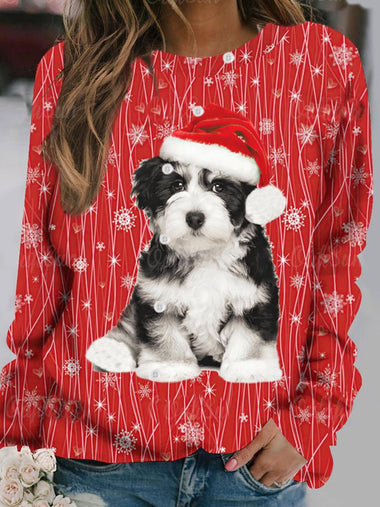 Loose Long Sleeve Crew Neck Christmas Casual Regular Sweatshirt