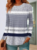 Casual Long Sleeve Crew Neck Ethnic Floral Loose Regular T-Shirt