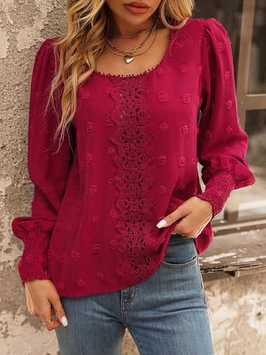 Loose Long Sleeve Crew Neck Plain Casual Regular Blouse