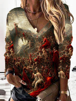 Casual Long Sleeve V Neck Halloween Loose Regular Sweatshirt