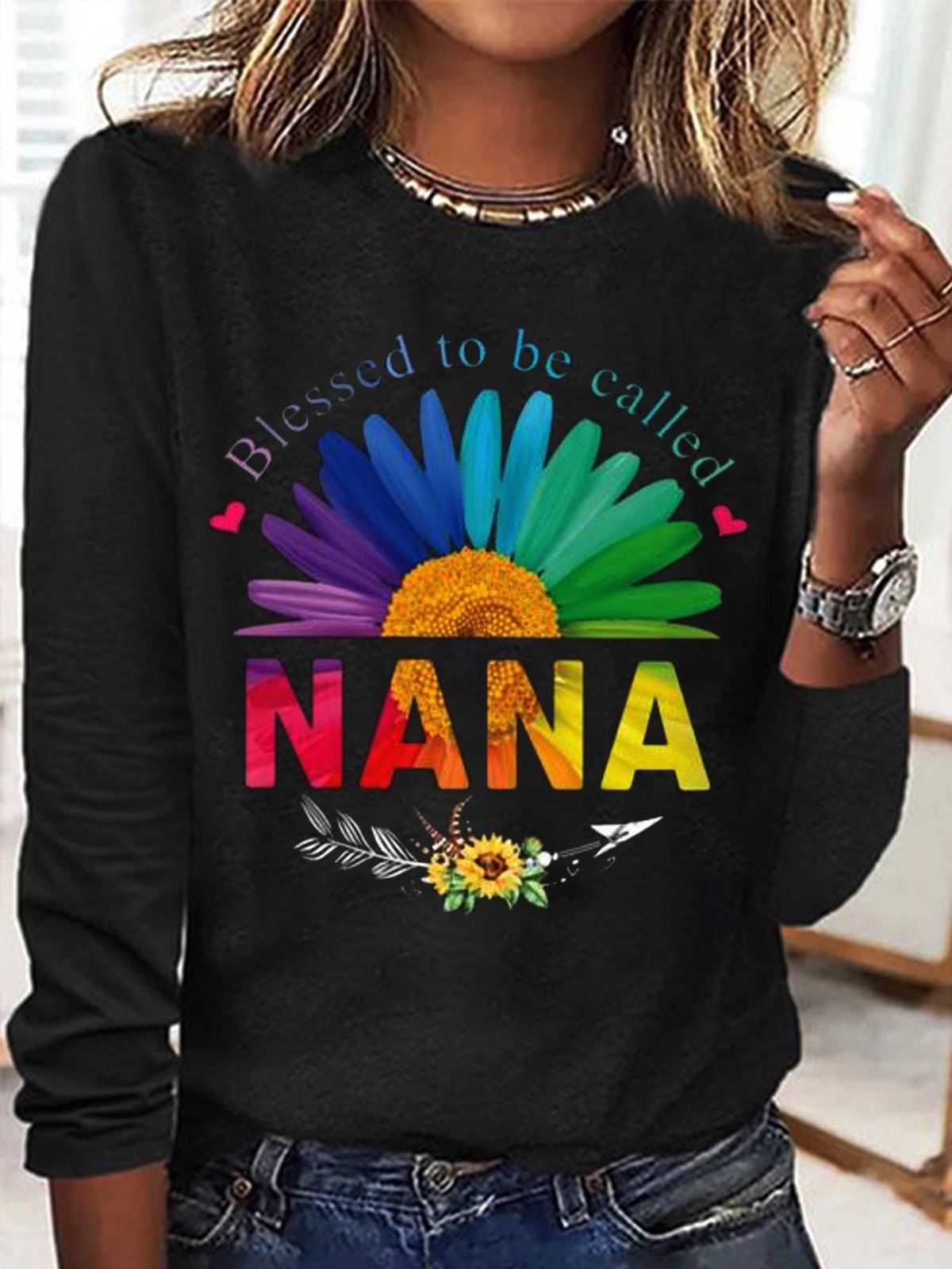 Loose Long Sleeve Crew Neck Letter Pattern Casual Regular T-Shirt