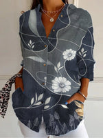 Casual Long Sleeve Shirt Collar Geometric Floral Loose Regular Shirt