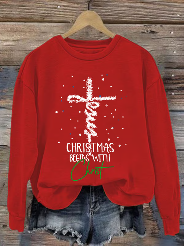 Casual Long Sleeve Crew Neck Christmas Loose Regular Sweatshirt