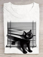 Casual Short Sleeve Crew Neck Cat Loose Regular T-Shirt
