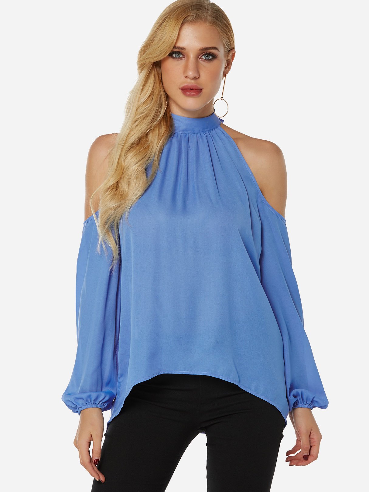 Wholesale Halter Plain Lace-Up Long Sleeve Top