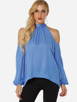 Wholesale Halter Plain Lace-Up Long Sleeve Top