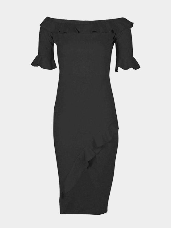 NEW FEELING Womens Black Off The Shoulder Dresses