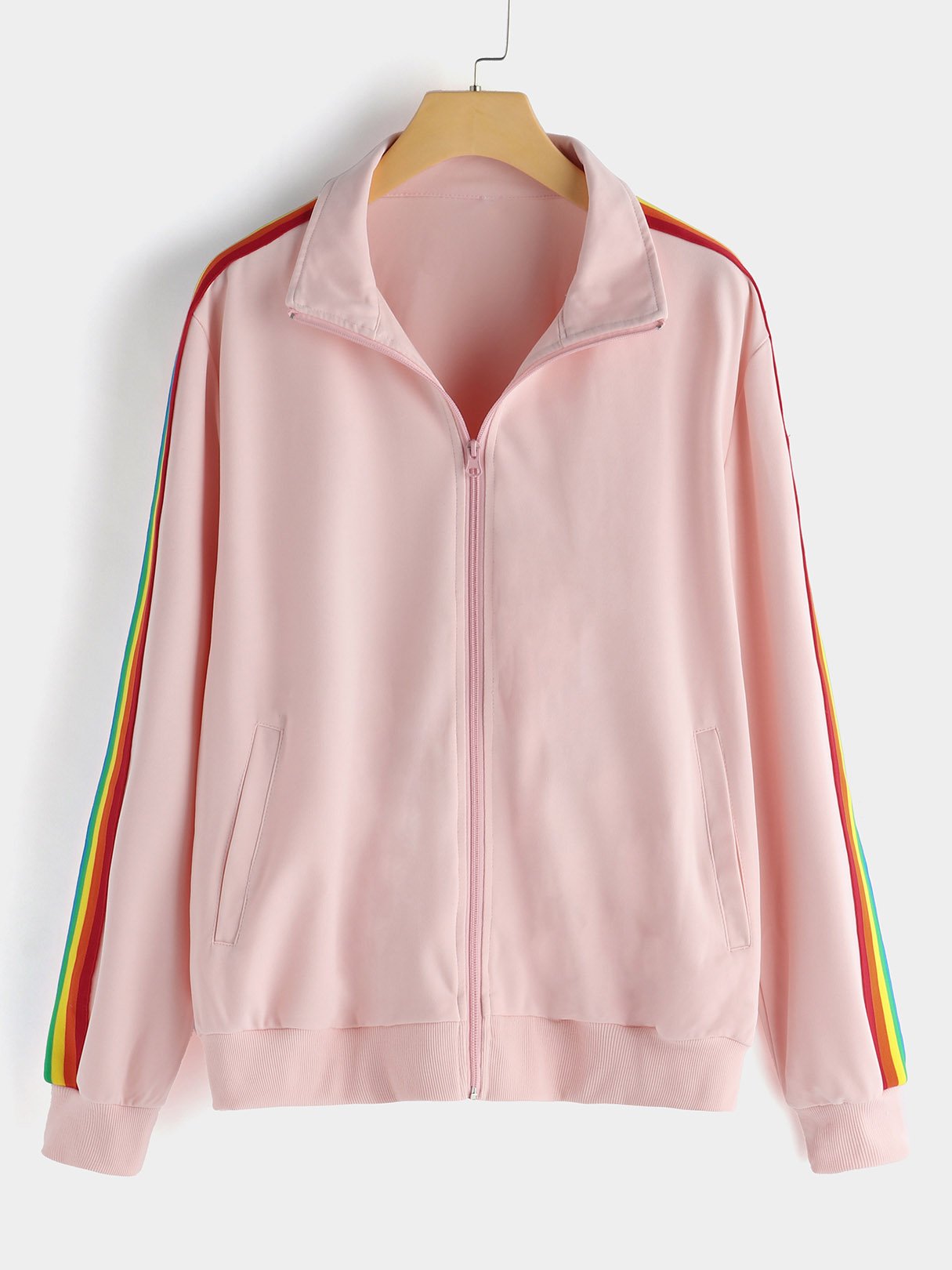 Wholesale Plain Side Pockets Long Sleeve Pink Plus Size Coats & Jackets