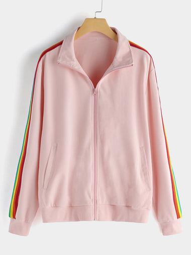 Wholesale Plain Side Pockets Long Sleeve Pink Plus Size Coats & Jackets