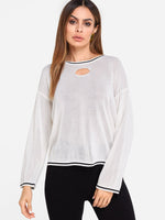 Wholesale Round Neck Cut Out Long Sleeve Beige Top