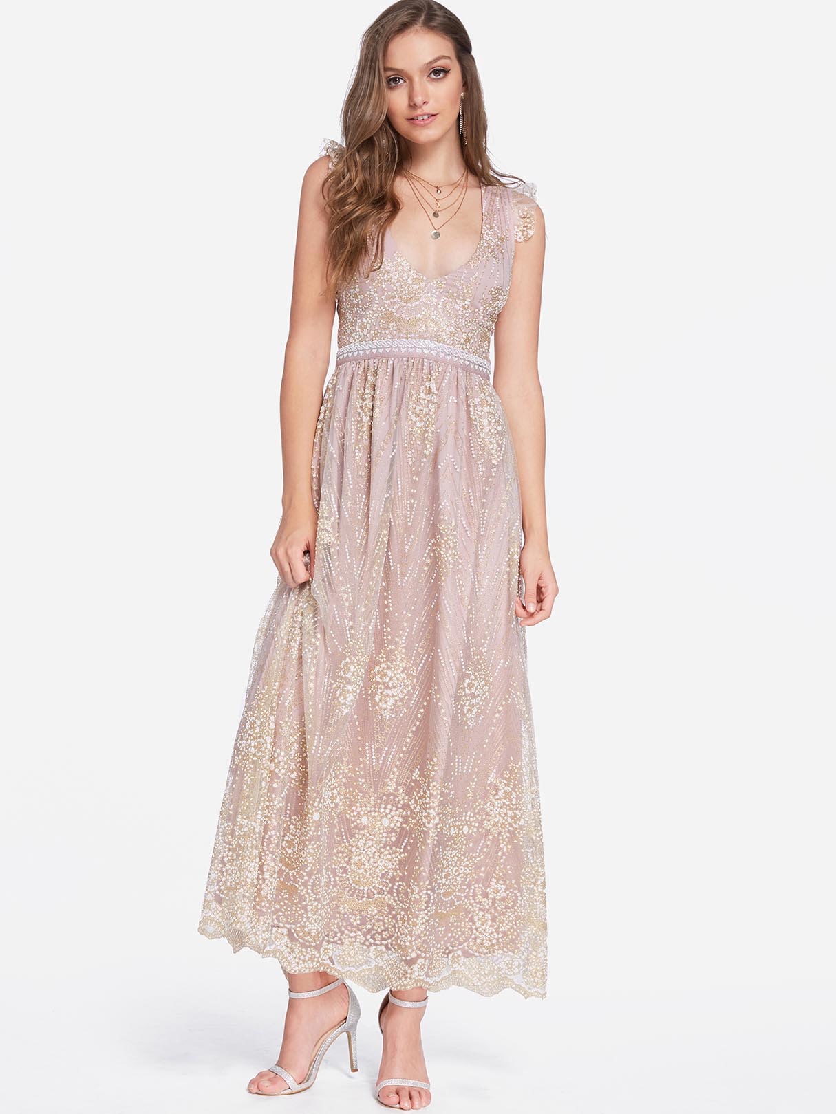 OEM Ladies Pink V-Neck Dresses