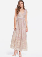 OEM Ladies Pink V-Neck Dresses