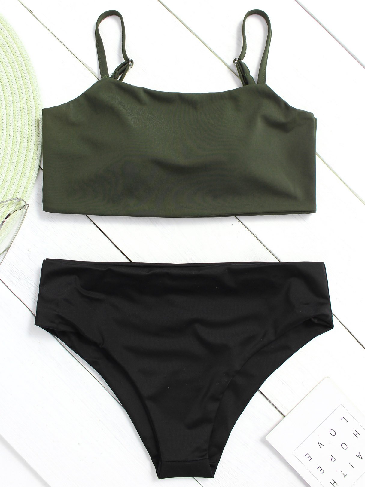 Wholesale Sleeveless Green High-Waisted 2 Piece Bikini