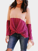 Wholesale Round Neck Crossed Front Long Sleeve Pink T-Shirts