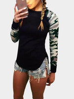 Wholesale Round Neck Camouflage Long Sleeve Curved Hem T-Shirts
