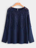 Wholesale Crew Neck Plain Lace Long Sleeve Blouses