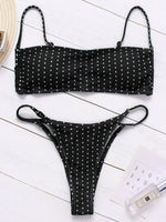 Wholesale Black Square Neck Sleeveless Polka Dot Spaghetti Strap Bikinis