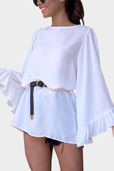 Wholesale White Round Neck Long Sleeve Plain Mini Dress