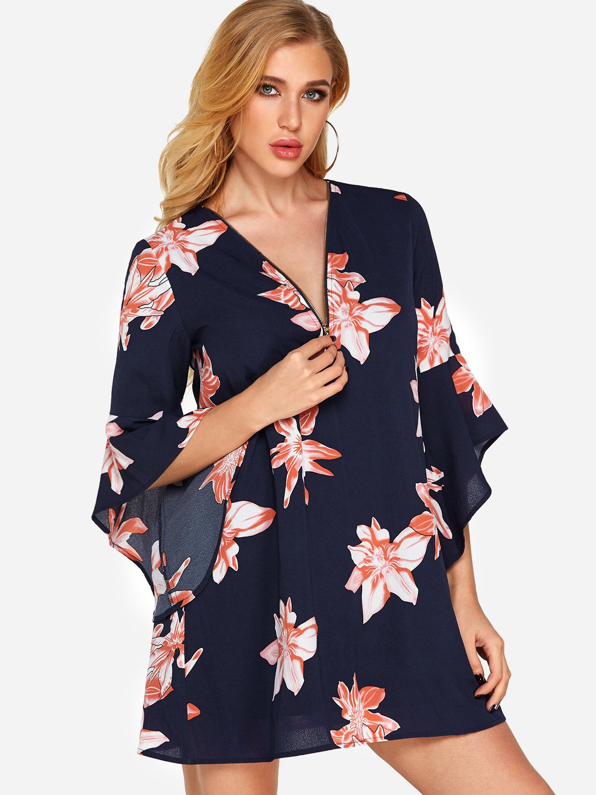 OEM Ladies Navy Floral Dresses