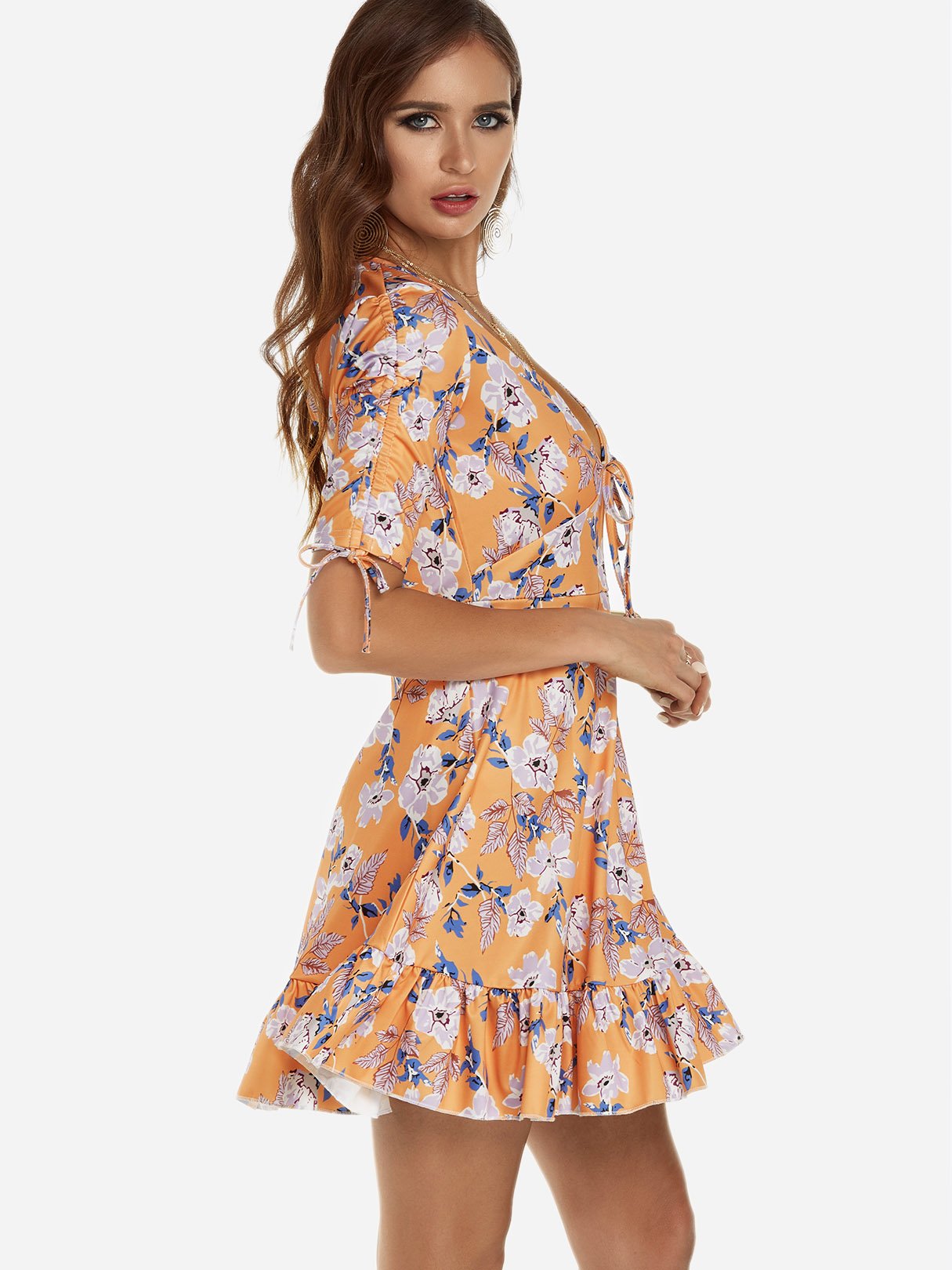 OEM Ladies Orange Floral Dresses