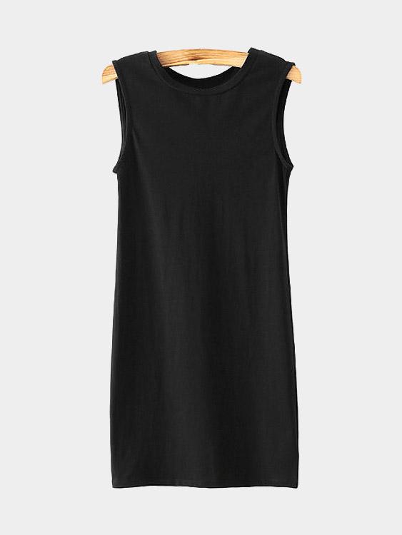 Wholesale Black Crew Neck Sleeveless Cut Out Mini Dress