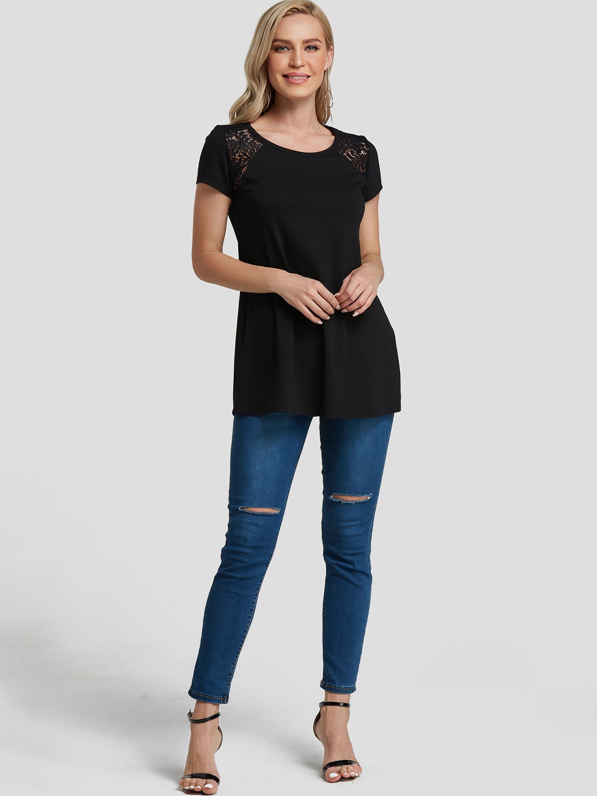 NEW FEELING Womens Black T-Shirts