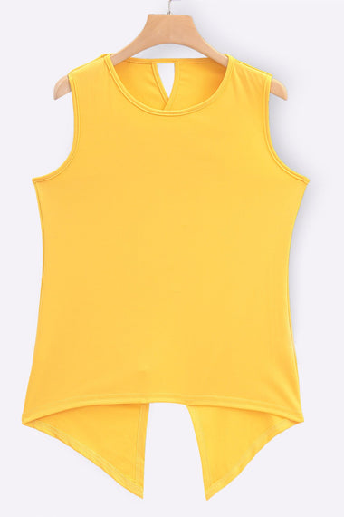 Wholesale Round Neck Plain Sleeveless Irregular Hem Yellow Tank Top