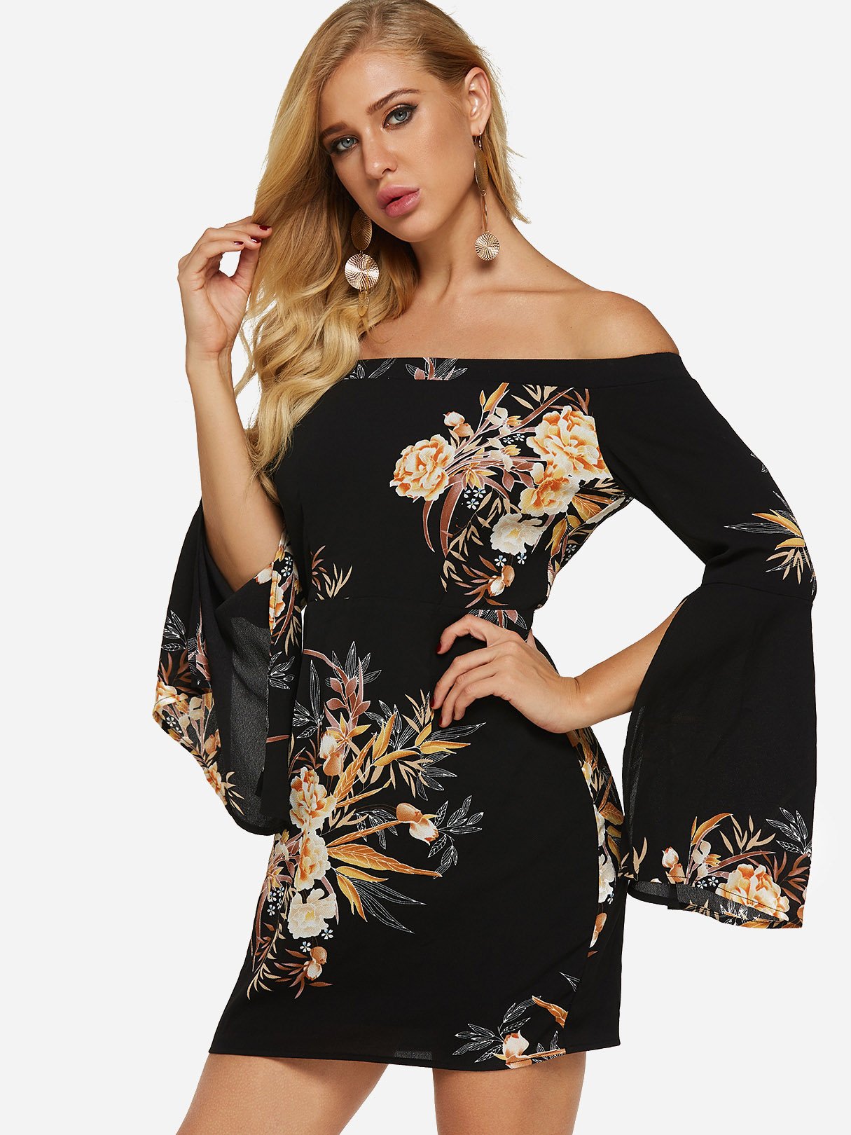 OEM Ladies Black Floral Dresses