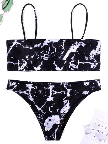Wholesale Tube Top Sleeveless Printed Spaghetti Strap Two Piece Bikinis
