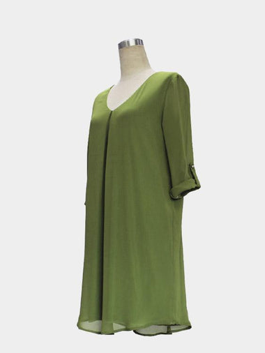 Wholesale Green Chiffon Drawstring Fully Lineddress