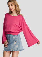 Wholesale V-Neck Crossed Front Long Sleeve Rose T-Shirts