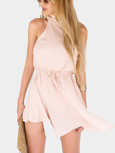 Wholesale Crew Neck Sleeveless Cut Out Curved Hem Mini Dress