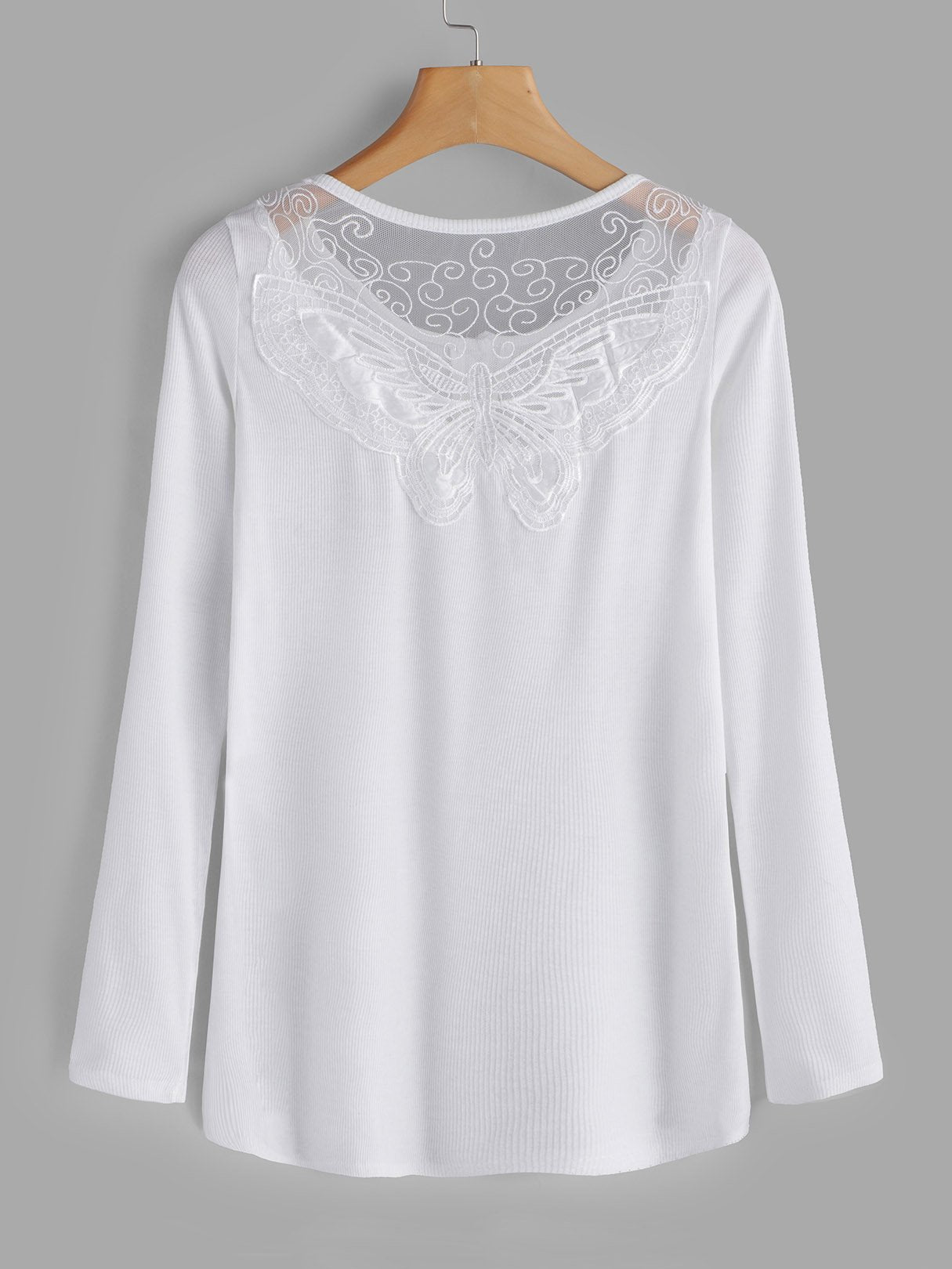 Wholesale Round Neck Lace Long Sleeve Tee