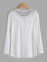 Wholesale Round Neck Lace Long Sleeve Tee