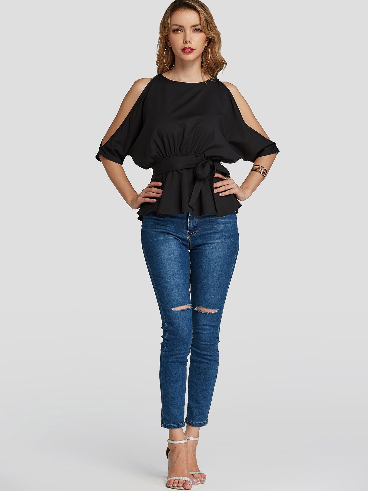NEW FEELING Womens Black Blouses