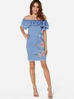 NEW FEELING Womens Blue Off The Shoulder Dresses