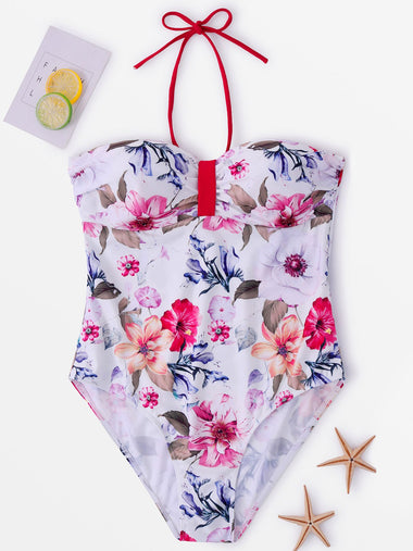 Wholesale White Off The Shoulder Sleeveless Floral Print Backless One-Pieces
