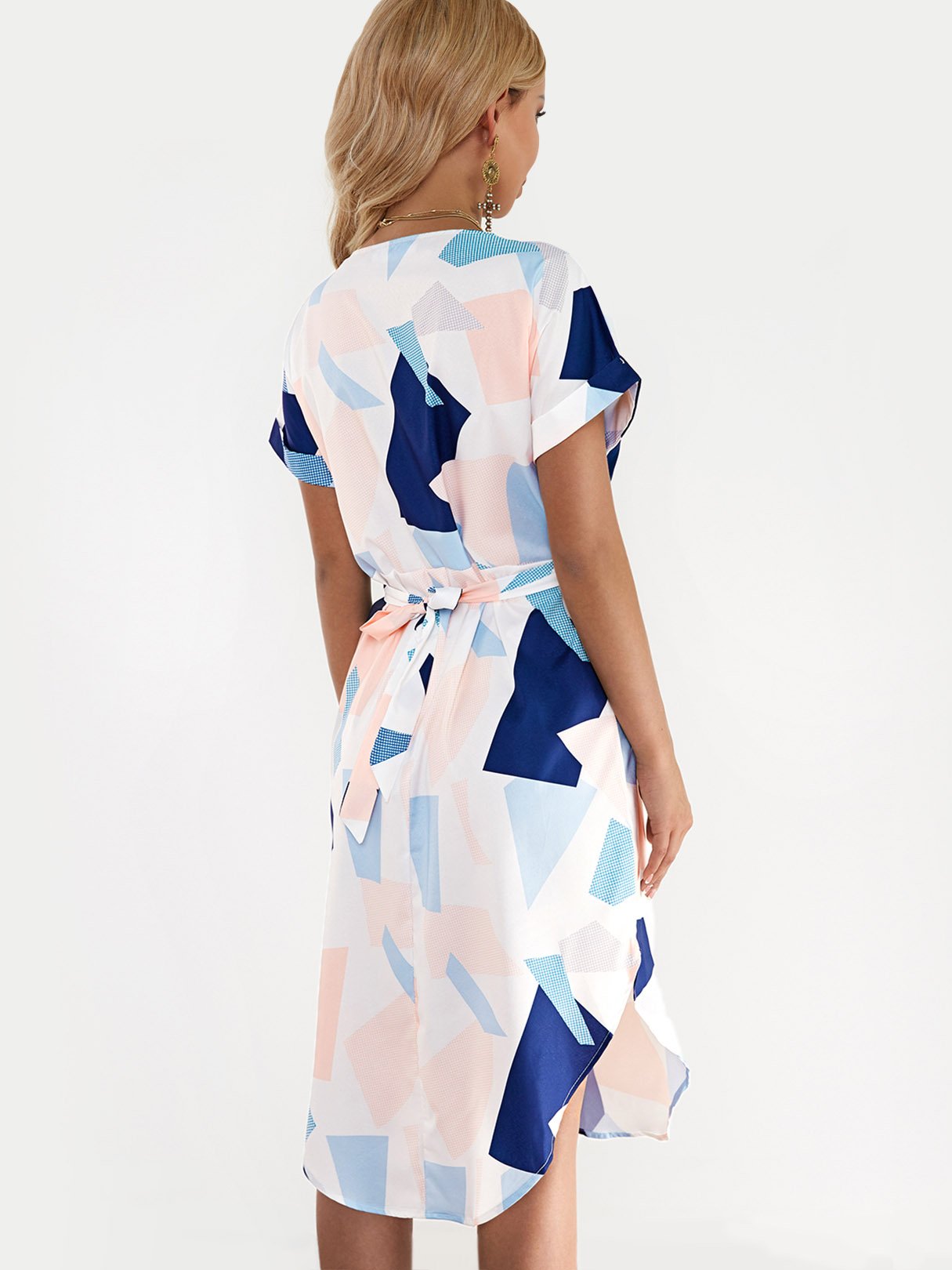 NEW FEELING Womens Color Block V-Neck Dresses