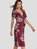 OEM Ladies Burgundy Floral Dresses
