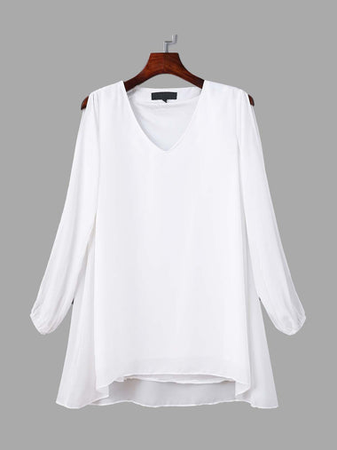 Wholesale White V-Neck Long Sleeve Dresses