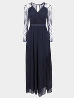 Wholesale Maxi Lace Insert Chiffon Dresses With Mesh Sleeve