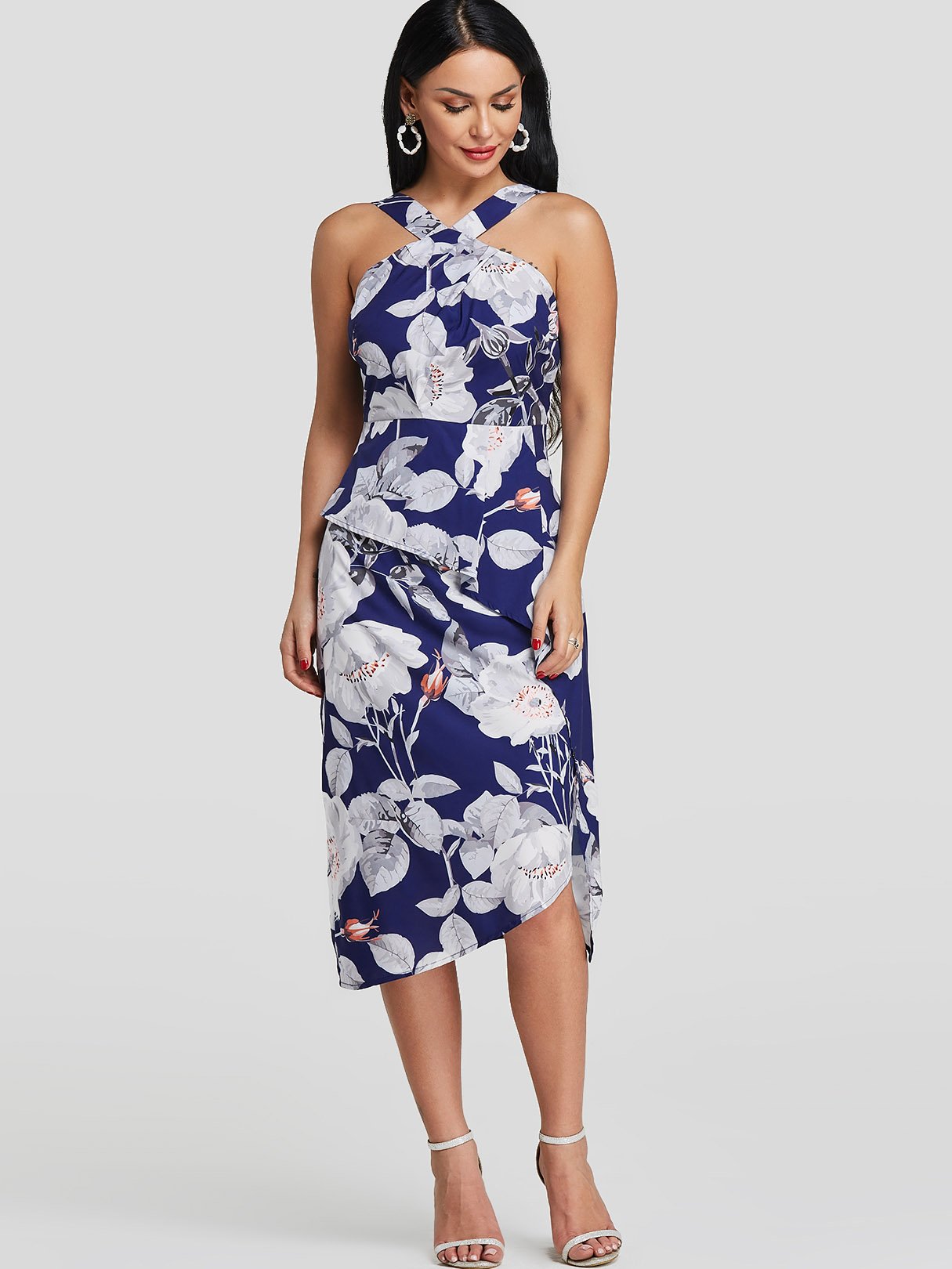 NEW FEELING Womens Blue Floral Dresses