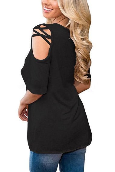 Wholesale V-Neck Cold Shoulder Short Sleeve T-Shirts