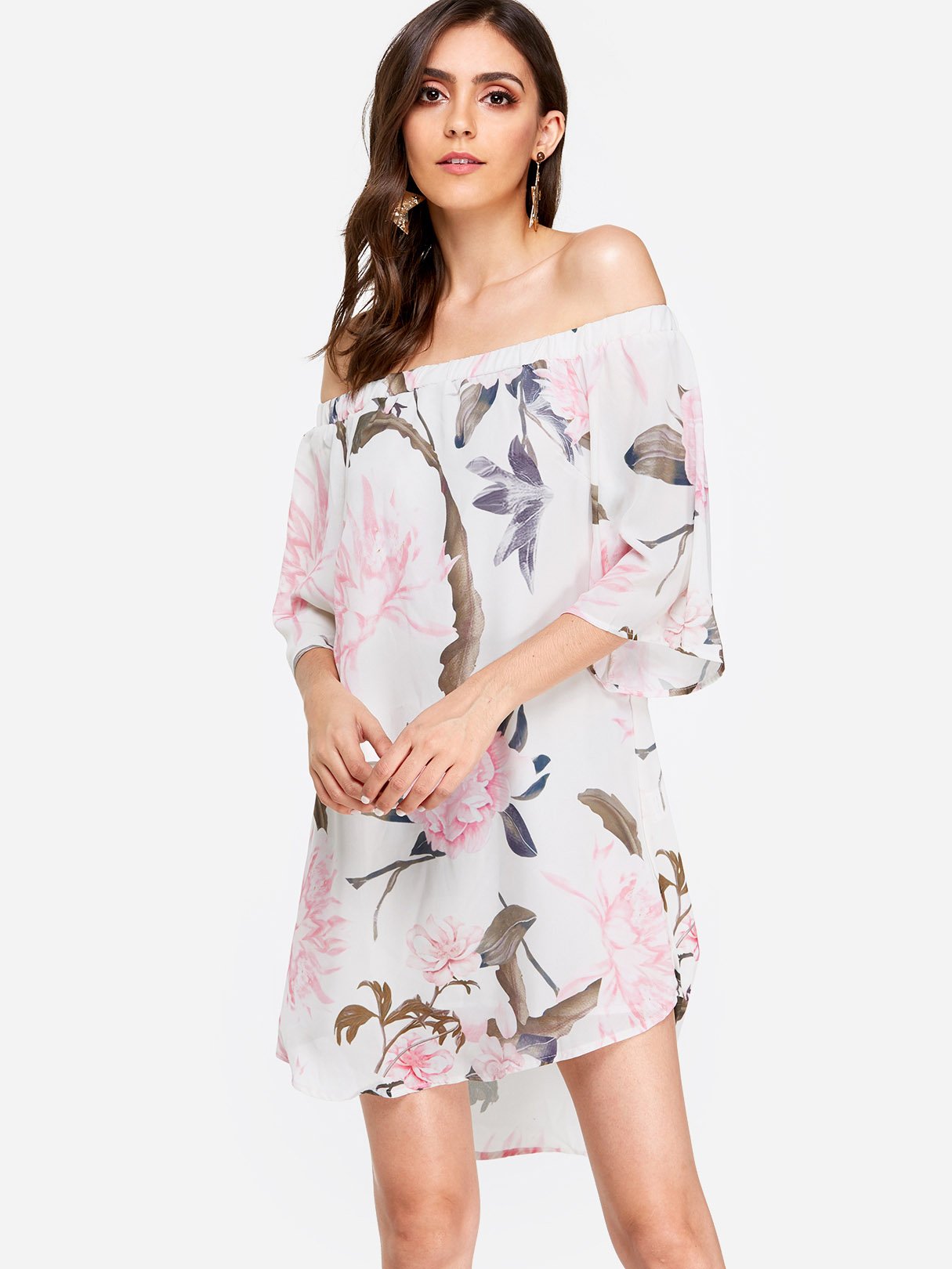 OEM Ladies White Floral Dresses